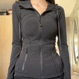 Original model Define women's sports hooded jacket yoga wear slim-fit waist-cinching coat