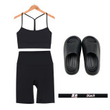 Original embroidered  thick-soled EVA sandals, Y-back tank top, backless shorts set for women, summer