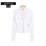 Original Embroidered  Stand Collar Short Jacket, Slim Fit Sports Yoga Wear, Slimming Elastic Sports Coat