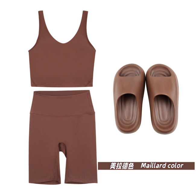 Original embroidered  thick-soled EVA sandals with U-shaped tank top and chest pad, five-piece set for women, summer