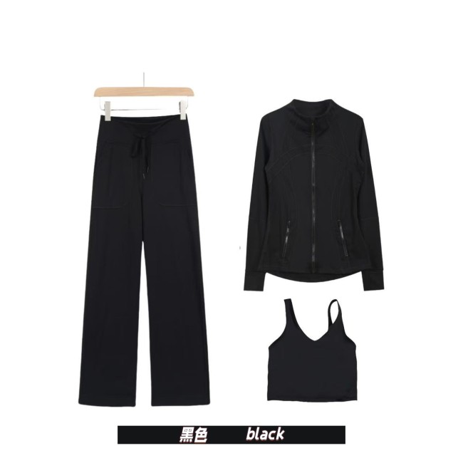 Original Embroidered  Straight Pants, U-Back Vest, Stand-Up Collar Jacket Set, Barely-there Fitness Sports Bra with Beautiful Back Design
