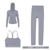 Original Embroidered  Hooded Jacket Y-shaped Nine-point Set Long-sleeved Women's Slim-fit Jacket Stretchy Sports Running Wear