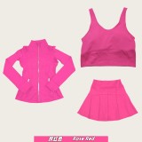 Original Embroidered  Jacket, Gold Short Skirt, U-shaped Bra with Chest Pads, Sports Fitness Nude Feel Three-piece Set