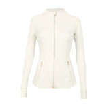 Original Define brand gold zipper yoga jacket with stand-up collar, long-sleeved fitness jacket, running sports coat