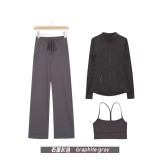 Original Embroidered  Straight Pants, Y-Back Vest, Stand-Up Collar Jacket Set, Barely-there Fitness Sports Bra with Beautiful Back Design