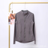 The same classic Define stand-up collar yoga top with original label, women's long-sleeve sports fitness jacket