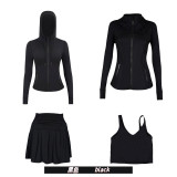 Original Embroidered  Hooded Jacket, Stand-up Collar Jacket, Short Skirt, U-shaped Tank Top, Four-piece Slim Fit Set