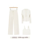 Original Embroidered  Straight Pants U-Back Tank Top Hooded Jacket Set Nude Feel Fitness Sports Bra with Beautiful Back Design