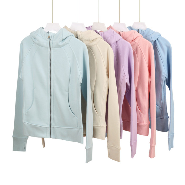 Original Embroidered  Slim-Fit Full-Zip Hooded Fleece Sweatshirt Casual Sports Slimming Jacket for Women