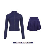 Original Embroidered  Short Stand Collar Gold Jacket and Skirt Set for Yoga and Sports, Slim Fit Cardigan Short Style
