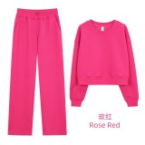 Original Embroidered  Short Round-Neck Sweatshirt Air Layer Set Long Sleeve Versatile High-Waisted Fitness Yoga Outfit