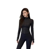 The same model as Define, original label black polka dot stand-up collar jacket, sports yoga wear, fitness slim-fit outerwear with embossed logo