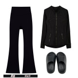Original Embroidered  Thick-Soled EVA Sandals, Stand-Up Collar Jacket, Bell Sleeve, Women's Summer Slim-Fit Yoga Wear
