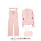 Original Embroidered  Straight Pants Y-Back Tank Top Hooded Jacket Set, Barely-there Fitness Sports Bra with Beautiful Back Design