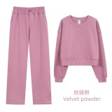 Original Embroidered  Short Round-Neck Sweatshirt Air Layer Set Long Sleeve Versatile High-Waisted Fitness Yoga Outfit