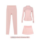 Original embroidered  stand-collar jacket and accordion skirt nine-point set, anti-exposure accordion skirt for yoga and fitness