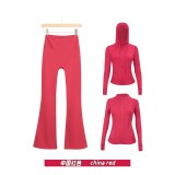 Original Embroidered  Hooded Flared Gold Jacket Three-Piece Set Women's Slim-Fit Stretchy Sportswear