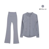 Original style bell-bottom pants and jacket set, long-sleeved women's slim-fit coat, elastic sports running yoga wear