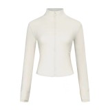 Original Embroidered  Stand Collar Short Jacket, Slim Fit Sports Yoga Wear, Slimming Elastic Sports Coat