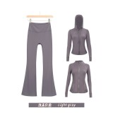 Original Embroidered  Hooded Flared Gold Jacket Three-Piece Set Women's Slim-Fit Stretchy Sportswear