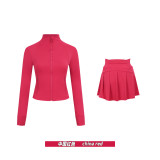 Original Embroidered  Short Stand Collar Gold Jacket and Skirt Set for Yoga and Sports, Slim Fit Cardigan Short Style
