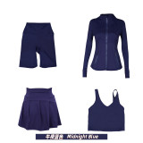 Original Embroidered  Stand Collar Jacket, Short Skirt, U-Shaped Tank Top, Five-Point Pants Four-Piece Slim Fit Stretch Yoga Set