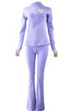 Original Embroidered  Flared Pants and Jacket Set, Long Sleeve Slim-Fit Women's Coat, Elastic for Running