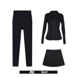 Original embroidered  stand-collar jacket and accordion skirt nine-point set, anti-exposure accordion skirt for yoga and fitness