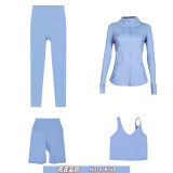 Original embroidered  stand-up collar jacket, three-quarter pants, nine-quarter pants, U-shaped tank top, four-piece slim-fit stretch suit