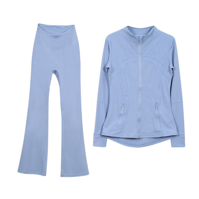 Original style bell-bottom pants and jacket set, long-sleeved women's slim-fit coat, elastic sports running yoga wear