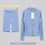 Original Embroidered  Hooded Jacket Set, Long Sleeve Slim Fit Women's Coat, Stretchy Sportswear