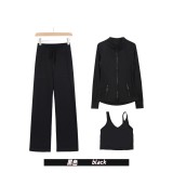 Original Embroidered  Straight Pants, U-Back Vest, Stand-Up Collar Jacket Set, Barely-there Fitness Sports Bra with Beautiful Back Design