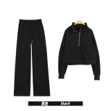 Original Embroidered  Stand Collar Half-Zip Sweatshirt Straight-Leg Suit Women's Slim-Fit Stretchy Sportswear