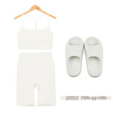 Original embroidered  thick-soled EVA sandals, Y-back tank top, backless shorts set for women, summer