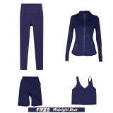 Original embroidered  stand-up collar jacket, three-quarter pants, nine-quarter pants, U-shaped tank top, four-piece slim-fit stretch suit