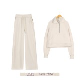 Original Embroidered  Stand Collar Half-Zip Sweatshirt Straight-Leg Suit Women's Slim-Fit Stretchy Sportswear