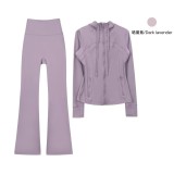 Original Embroidered  Hooded Jacket Flared Pants Set Slim Fit Jacket Stretchy Sports Running Wear