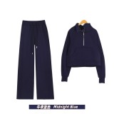 Original Embroidered  Stand Collar Half-Zip Sweatshirt Straight-Leg Suit Women's Slim-Fit Stretchy Sportswear
