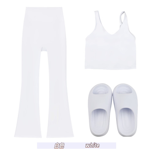 Original Embroidered  Thick-Soled EVA Sandals U-Shaped Tank Top with Chest Pads Bell-Bottom Pants Women's Summer Yoga