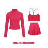 Original Embroidered  Short Jacket, Gold Y-Back Vest, Short Skirt Set, Yoga Sportswear, Full Zip Slim Fit