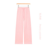 Original Embroidered  Sweatpants, Loose Fleece-Lined Straight Pants, Women's High-Waisted Wide-Leg Pants with Drawstring