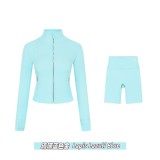 Original Embroidered  Short Stand Collar Jacket and Cropped Pants Slim Fit Sports Yoga Windproof Set