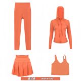 Original Embroidered  Hooded Jacket, Short Skirt, U-Back Tank Top, Cropped Pants Four-Piece Slim-Fit Outfit