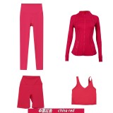 Original embroidered  stand-up collar jacket, three-quarter pants, nine-quarter pants, U-shaped tank top, four-piece slim-fit stretch suit