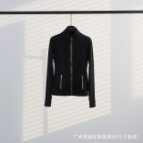 Original Define black polka dot new yoga jacket with stand-up collar, fitness wear, long-sleeved running sports coat