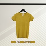 Original Embroidered 1.0 Short-Sleeve High-Elastic Seamless Sports T-Shirt for Fitness, Comfortable Knit Top for Yoga