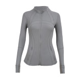 Original Define brand gold zipper yoga jacket with stand-up collar, long-sleeved fitness jacket, running sports coat