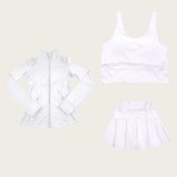 Original Embroidered  Jacket, Gold Short Skirt, U-shaped Bra with Chest Pads, Sports Fitness Nude Feel Three-piece Set