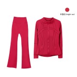 Original style bell-bottom pants and jacket set, long-sleeved women's slim-fit coat, elastic sports running yoga wear
