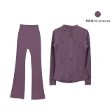Original style bell-bottom pants and jacket set, long-sleeved women's slim-fit coat, elastic sports running yoga wear